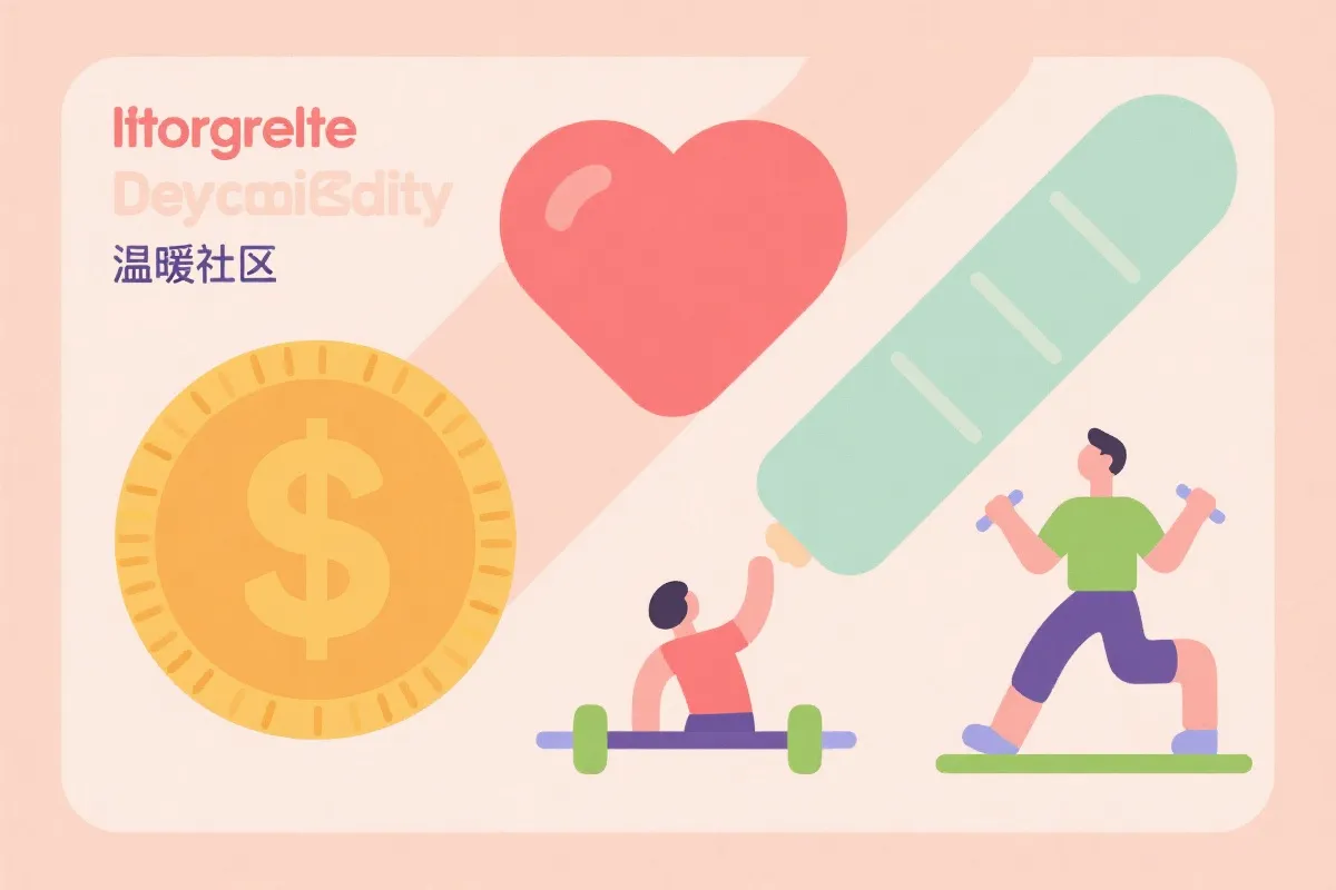 公益金信息图概念：硬币、心形与社区运动元素，传递温暖与支持